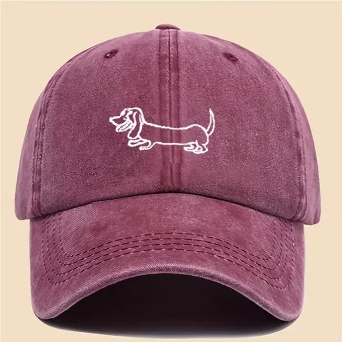 Casquette de baseball vintage délavée unisexe avec broderie adorable de teckel textile noir décontracté pour quatre saisons occasions extérieures