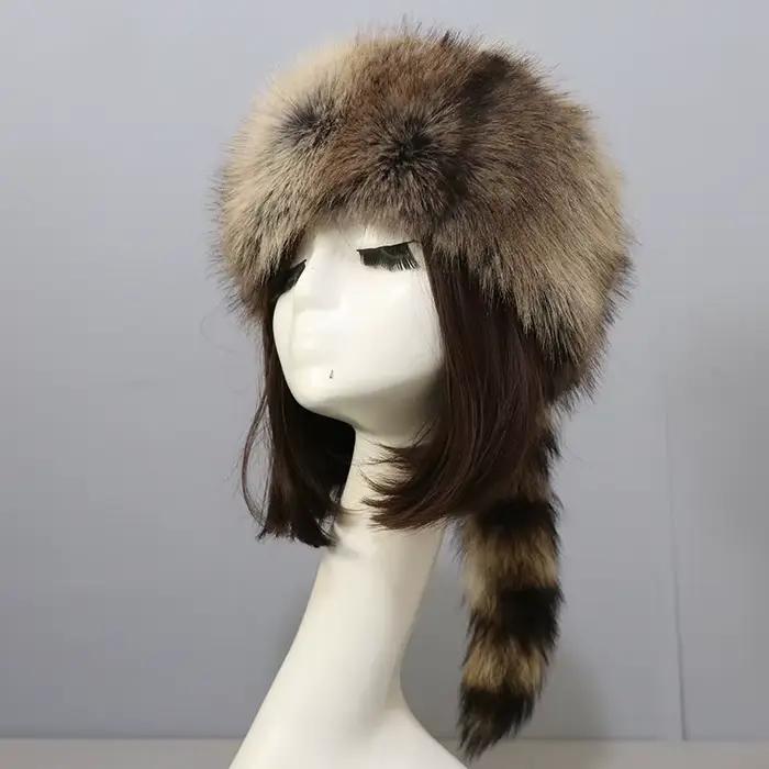 Style russe automne et hiver nouvelle mode chapeau haut-de-forme chaud épaissir peluche raton laveur