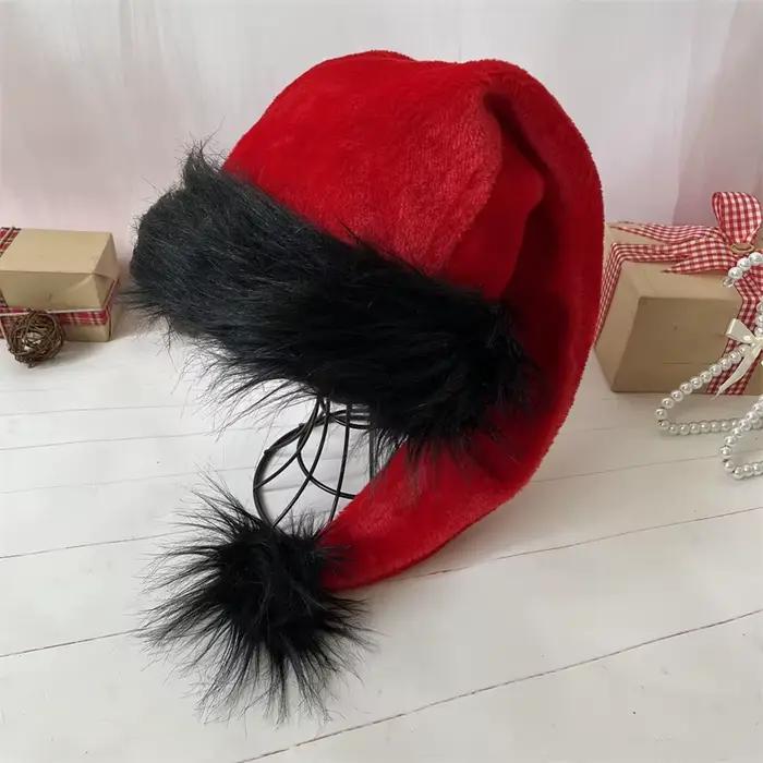 Chapeau de noël Long en peluche noir pour adulte