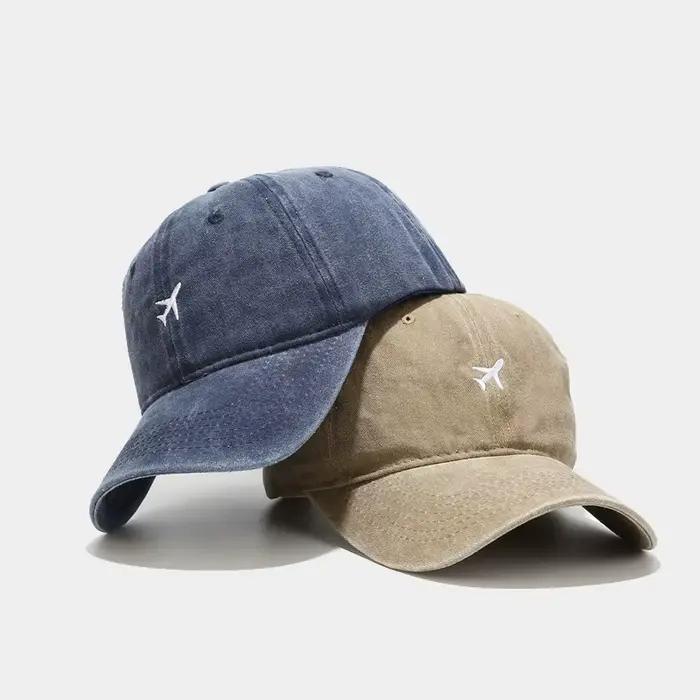 Casquette de baseball en polyester brodée d'avion réglable pour homme et femme, chapeau de camionneur rétro uni, chapeau de soleil respirant pour les quatre saisons