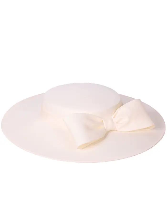 FS élégant à large bord ivoire chapeaux pour femmes grand nœud Occasion formelle Kentucky casquette dame mariage Cocktail fête plat haut Fedoras 2024