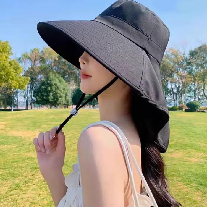Chapeau de seau en polyester anti-UV large bord pour femmes et hommes protection solaire et mode élégant pour plage et activités extérieures