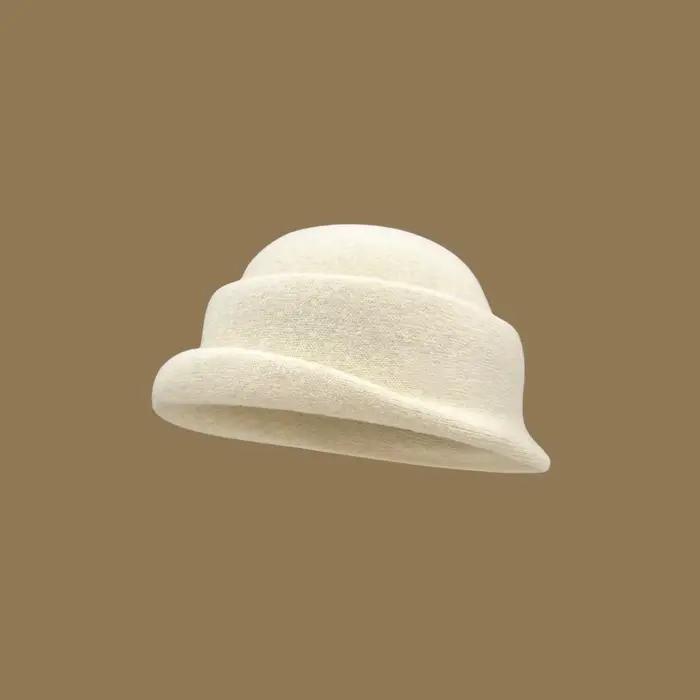 Élégant Vintage Look laine bord roulé casquette béret polyvalent britannique haut-de-forme rétro couleur unie