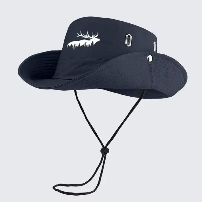 Chapeau de soleil d'extérieur à imprimé forêt de cerfs - Bob respirant à large bord avec sangle sous le menton - Idéal pour la randonnée et le camping