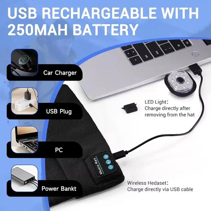 Casquette chaude avec lumière LED Bluetooth