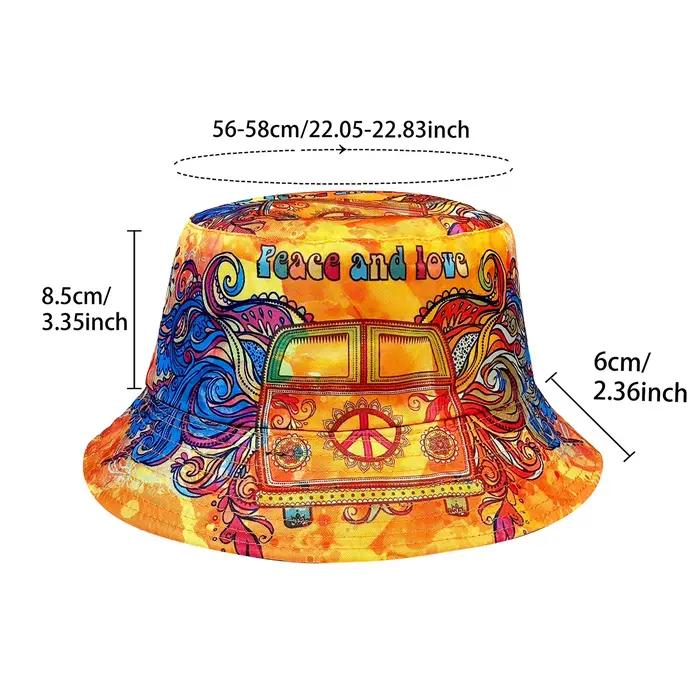 Chapeau de pêcheur orange Peace and Love chapeau de seau unisexe style sport motifs imprimés réversibles pour femmes et hommes occasions décontractées toutes saisons