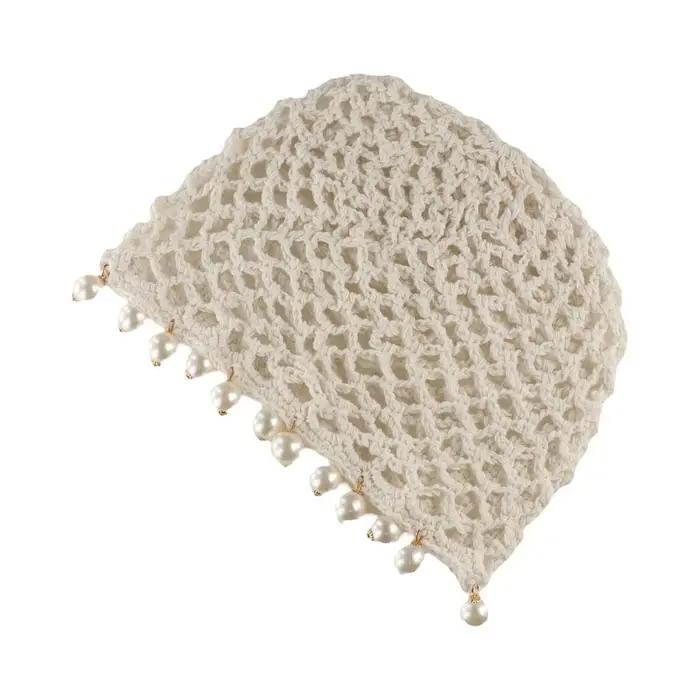 Mode perles rondes tricoté chapeau Crochet perle frangée tissé pour les femmes voyage polyvalent creux respirant rétro bonnets casquette