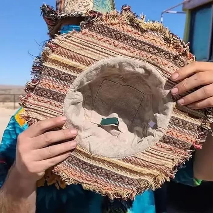 Chapeau Bob en Chanvre Multicolore à Motifs Champignons