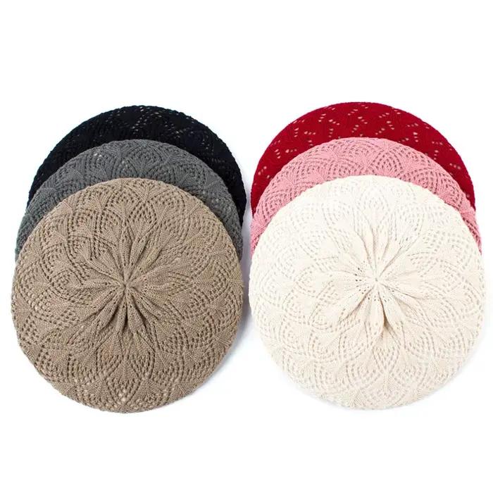 Béret Geebro en acrylique uni pour femmes, béret artiste décontracté, style sport, tricoté à la main, quatre saisons, accessoire mode pour femmes