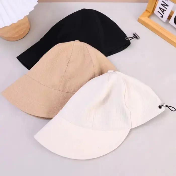 Chapeau Bob Décontracté en Toile Gaufrée Couleur Unie à Large Bord Anti-UV pour la Randonnée et le Camping