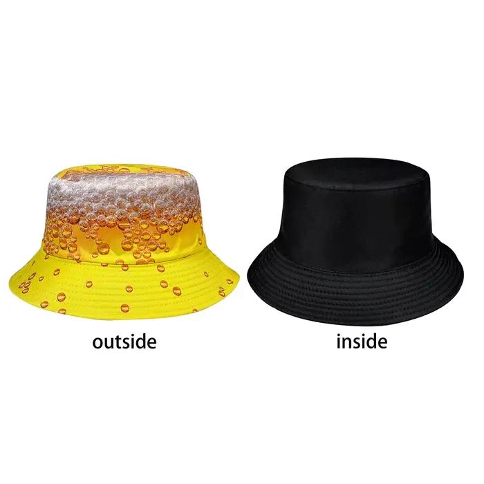 Chapeau seau à bulles de bière jaune, chapeau de soleil pour adultes, chapeau de peintre polyvalent, réversible et pliable, pour quatre saisons et occasions extérieures