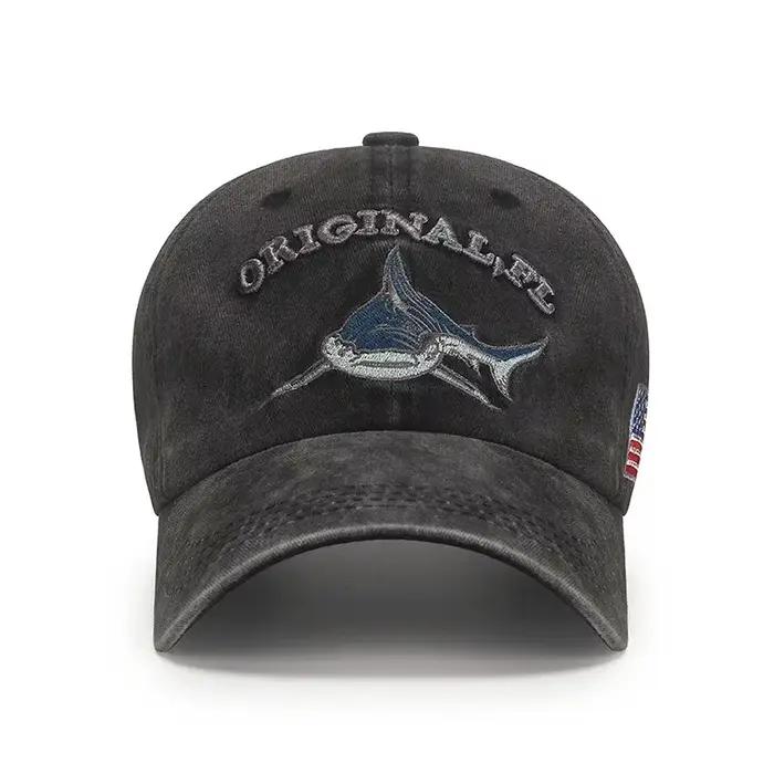 Casquette de baseball requin brodée délavée de dessin animé populaire