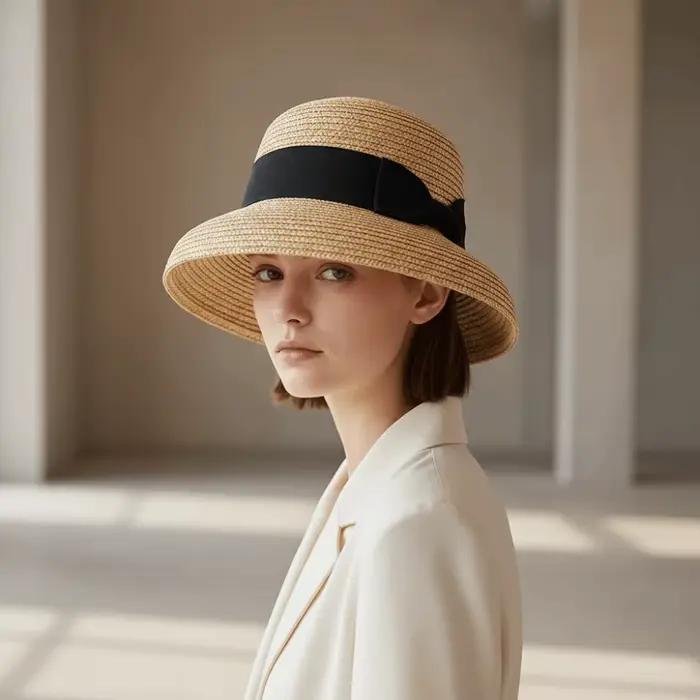 Chapeau de soleil cloche en paille de blé tressée haute densité
