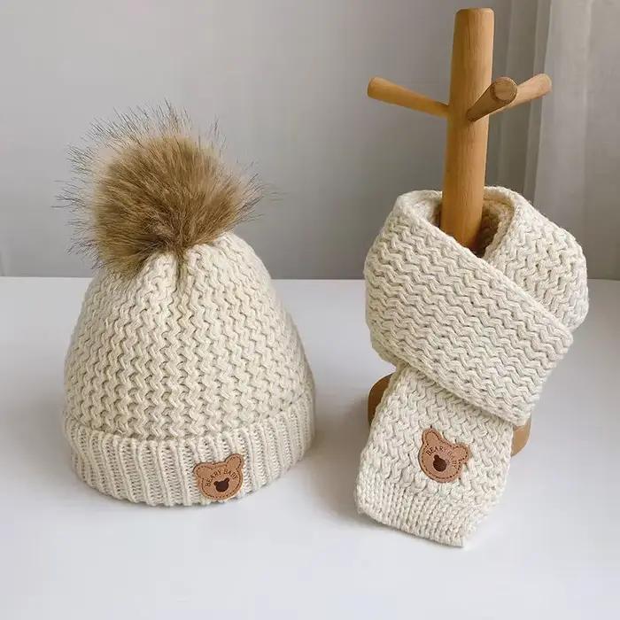 Ensemble bonnet et écharpe ours mignon pour bébé