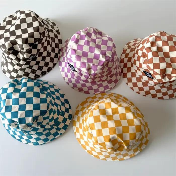 Nouveau motif damier enfants seau chapeau mignon Plaid bébé garçons filles