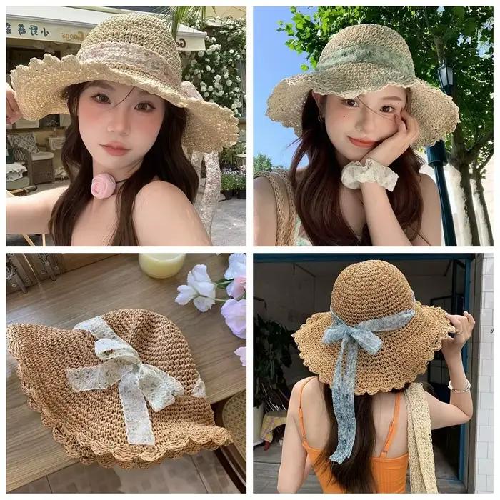 Chapeau de paille élégant printemps-été avec nœud