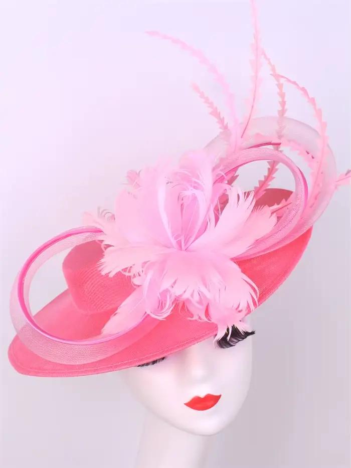 Bourgogne chapellerie casquettes bandeaux accessoires Imitation Sinamay Derby Cocktail chapeau femmes mariée cheveux Fascinator plume fantaisie