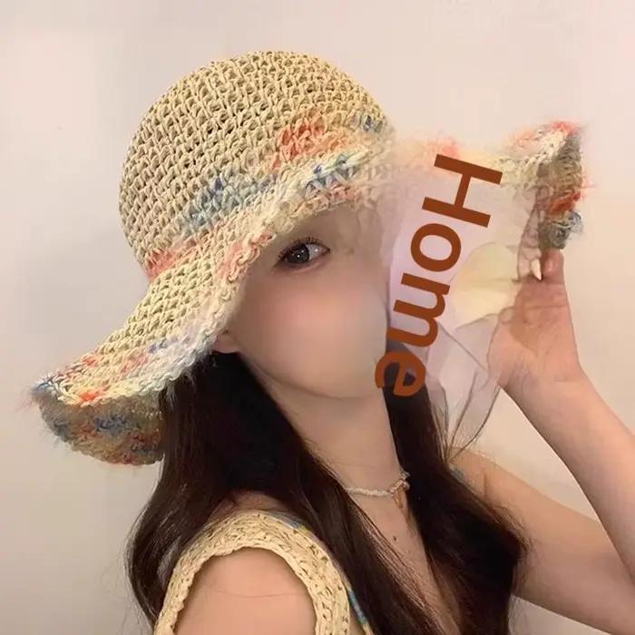 SUSU 1PC Chapeau de paille tressé coloré d'été pour les vacances en bord de mer