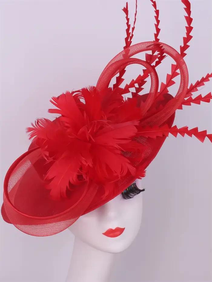 Bourgogne chapellerie casquettes bandeaux accessoires Imitation Sinamay Derby Cocktail chapeau femmes mariée cheveux Fascinator plume fantaisie