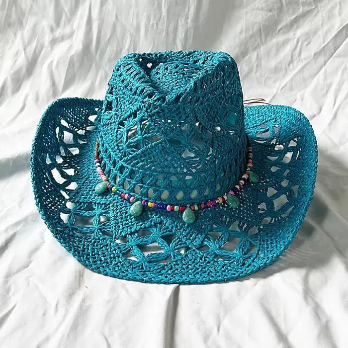 Chapeau de paille de cow-boy bleu lac