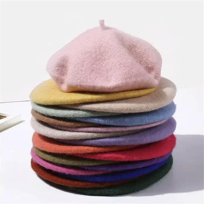 Béret en laine chapeaux pour femmes casquette plate chapeau bérets en feutre