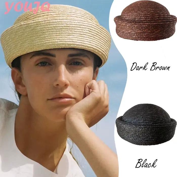 Chapeaux de paille ronds naturels effable Tree pour homme femme occasion été rétro plage soleil chapeau de marin occassionnels