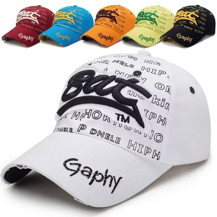 Mode trou cassé chauve-souris broderie chapeaux Hip-hop décontracté
