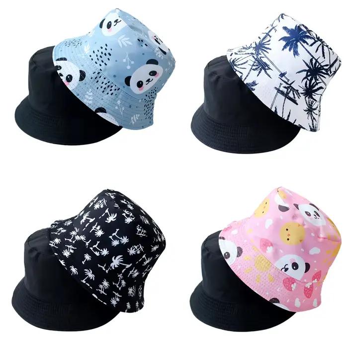 Chapeau seau Panda Double face pour hommes et femmes