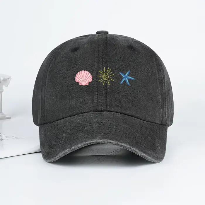 Casquette de baseball délavée avec imprimé coquillage et étoile de mer