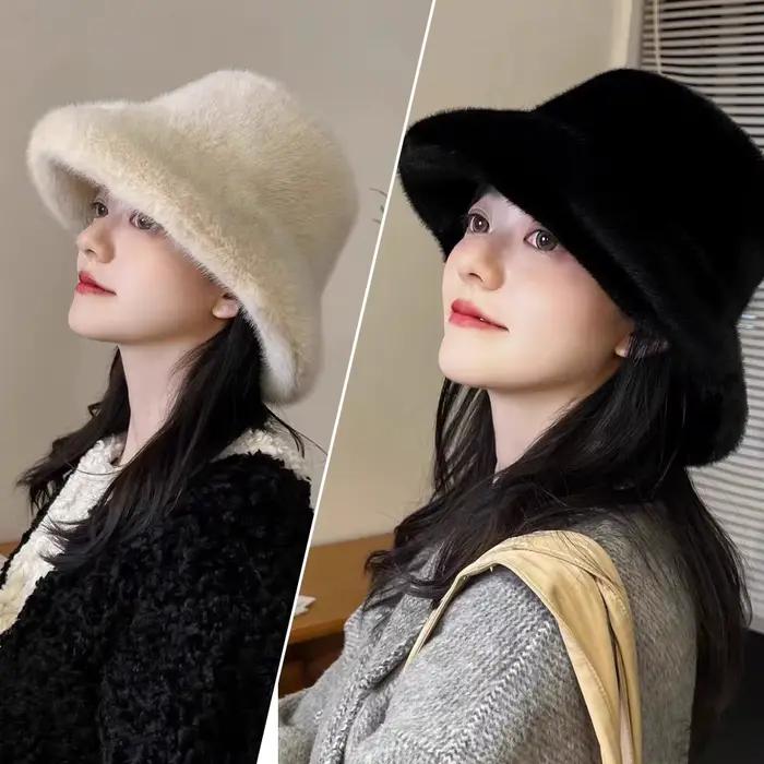 Chapeau de pêcheur en fourrure moelleuse pour femmes