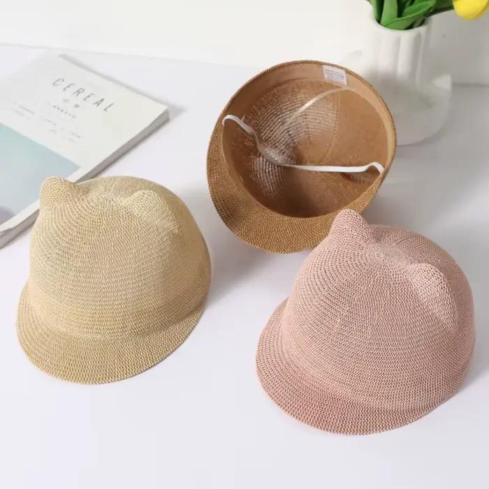 Chapeau de paille avec oreilles de chat pour enfants