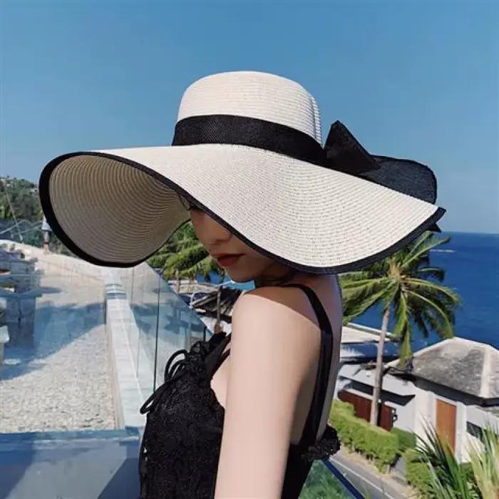 Chapeaux de paille de plage à large bord de 15CM pour femmes