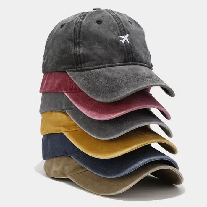 Casquette de baseball en polyester brodée d'avion réglable pour homme et femme, chapeau de camionneur rétro uni, chapeau de soleil respirant pour les quatre saisons