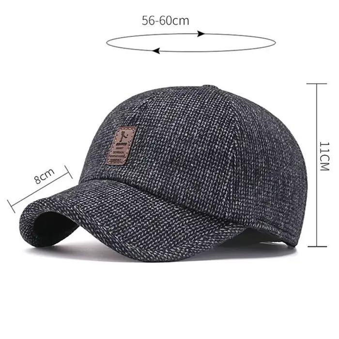 Casquette de baseball en laine pour hommes avec oreillettes