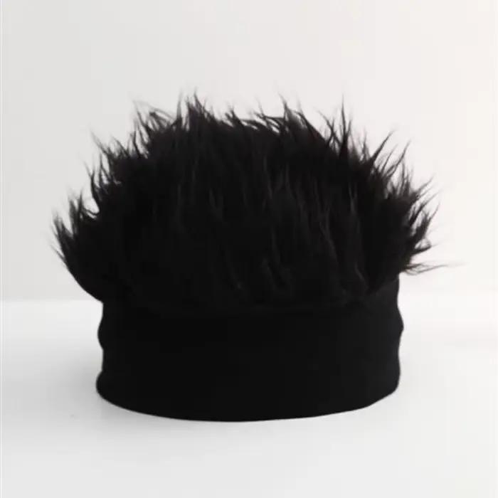Bonnet Hip Hop Créatif avec Fausses Mèches Épingleées Casquette Rétro Amusante pour Cheveux Courts Accessoires Mode Urbaine Occasions Spéciales