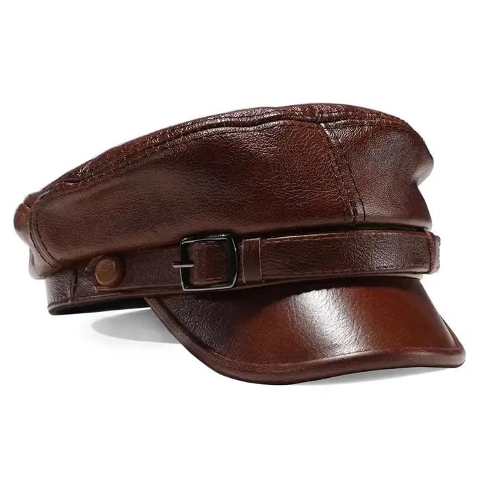 Casquettes militaires en cuir véritable pour hommes et femmes