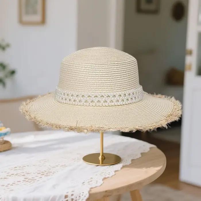 Chapeau de soleil d'été en paille pour femmes