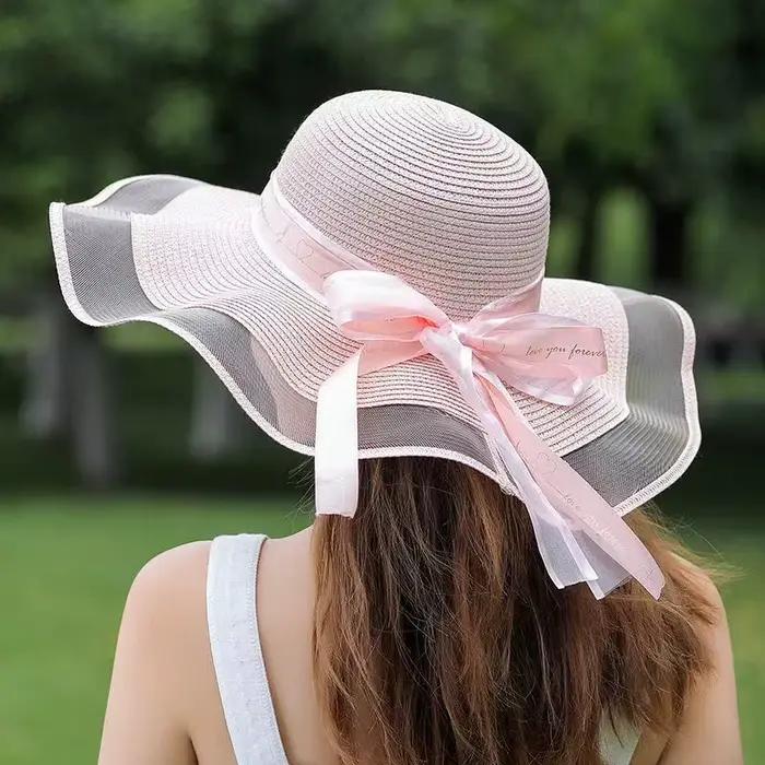Nouveau chapeau de paille de plage pour les femmes en été Style coréen grand bord Protection solaire