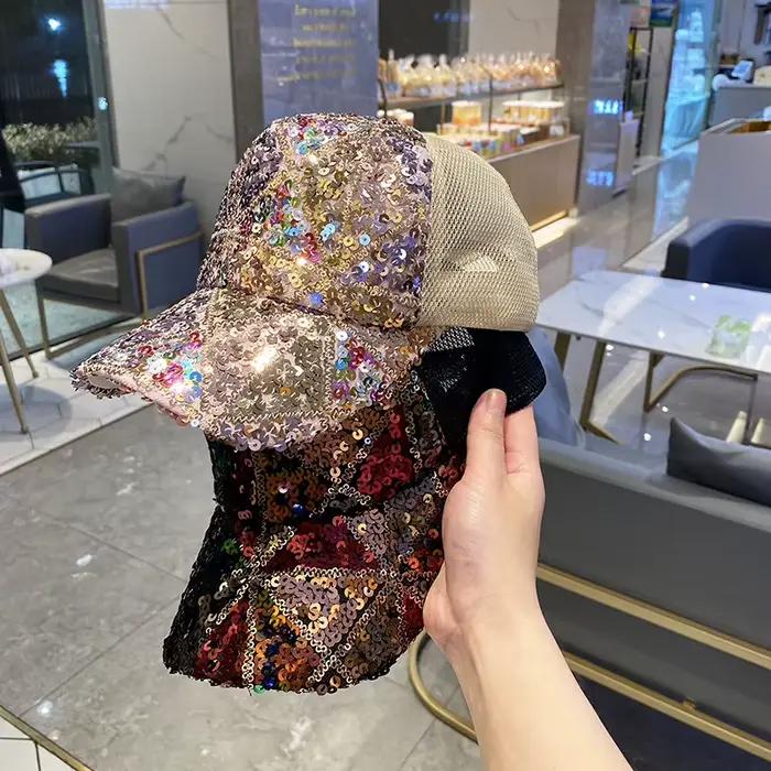 Casquette de baseball en maille respirante à paillettes colorées pour hommes et femmes de voyage