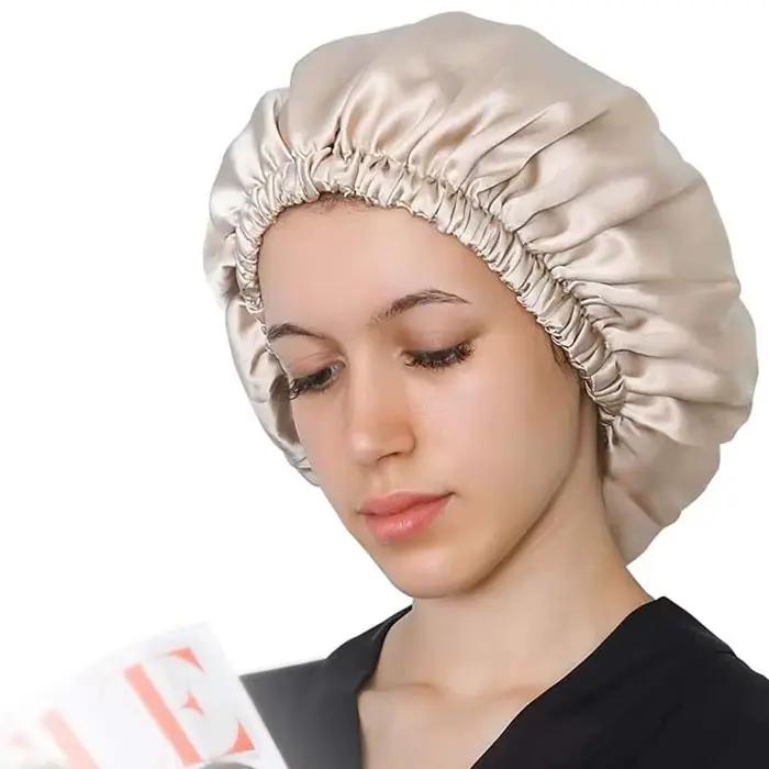 Bonnet en soie véritable 100% Birdtree double couche pour femmes nuits confortables et chevelures soyeuses occassions décontractées et cadeaux spéciaux