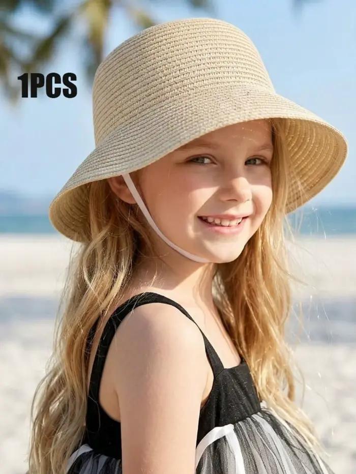 Chapeau de paille beige pour bébé fille