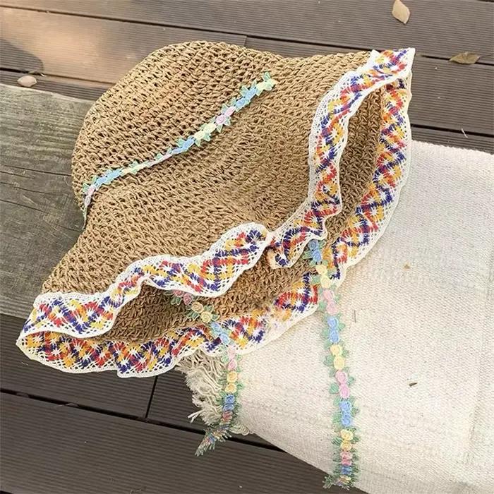 Chapeau de paille à large bord pliable pour femme