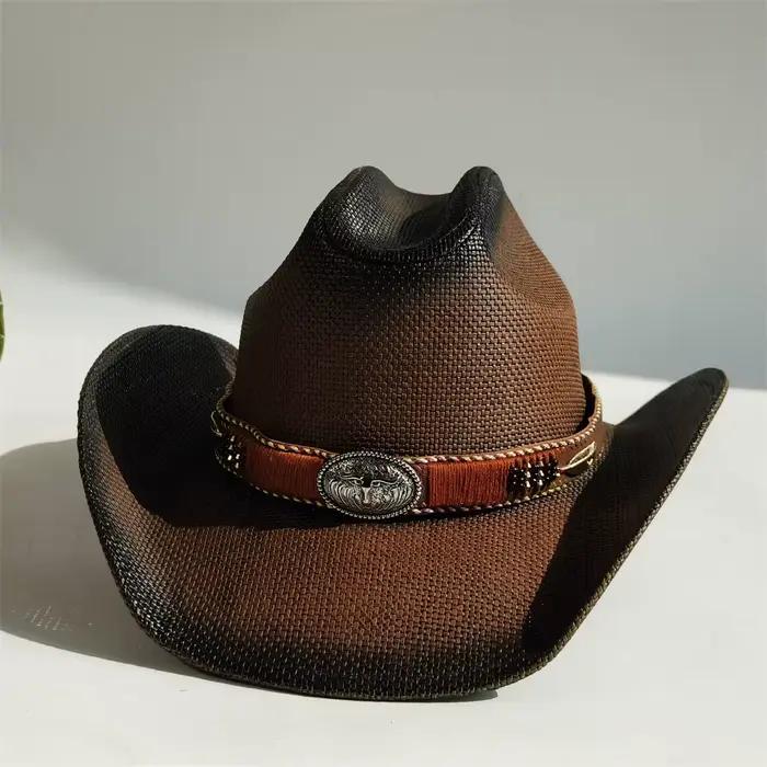 Chapeau de cowboy occidental en paille rigide pour homme et femme