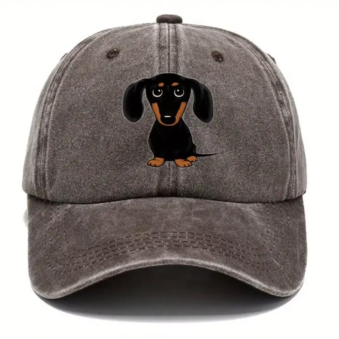 Casquette de baseball rétro lavée avec imprimé teckel