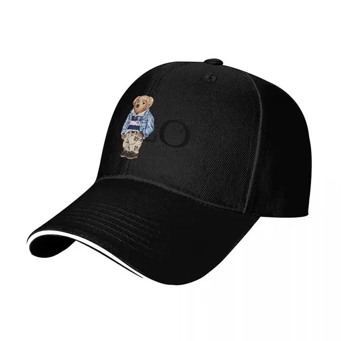 Casquette de baseball noire brodée Polo Bear casquette de streetwear tendance pour homme et femme en coton style classique occassions variées
