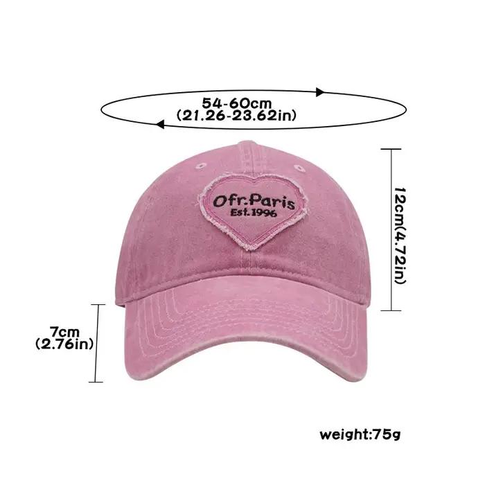 Casquette de baseball brodée motif cœur pour femme coton polyester réglable printemps été ocassions décontractées