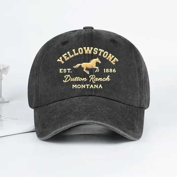 Casquette de baseball délavée imprimé cheval Yellowstone légère et respirante réglable pour usage décontracté et camping occasionnels et cadeau pour les fans de Yellowstone