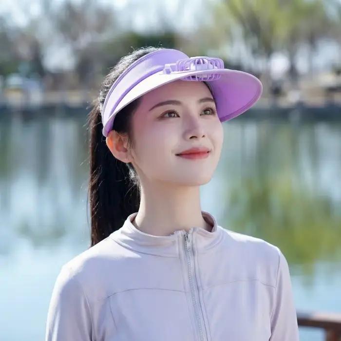 Chapeau de soleil pour femme avec ventilateur de refroidissement rechargeable protection anti-UV bord large et toile ouverte pour femmes occassions spéciales été vacances randonnée
