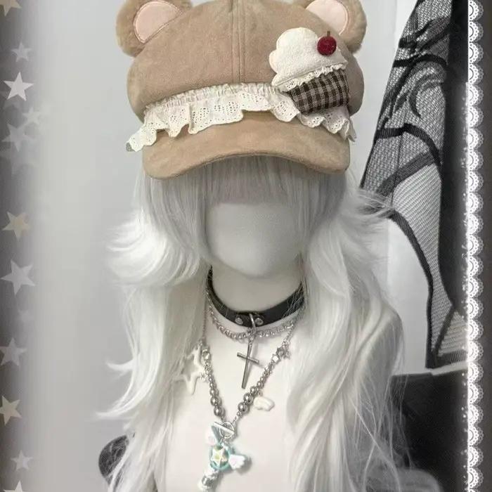 Casquette de baseball en peluche avec oreilles d'ours et dentelle