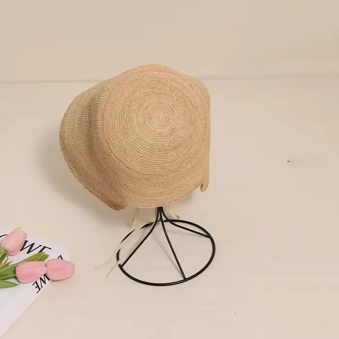 Élégance française concepteur classique élégant Lolita raphia chapeaux de paille pour les femmes bord de mer parasol lin